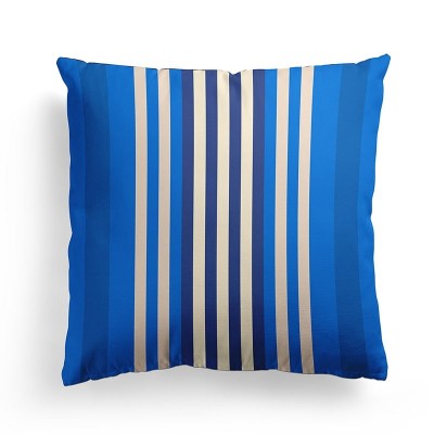 Square cushion cover blue with white stripes 100% cotton