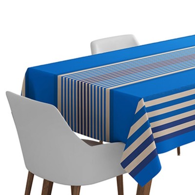 Blue tablecloth with white stripes anti stain
