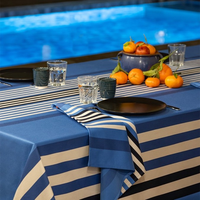 Blue and white napkin with stripes