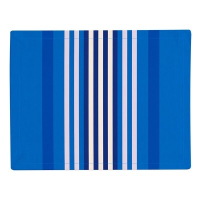 Set de table bleu à rayures blanches anti-tache