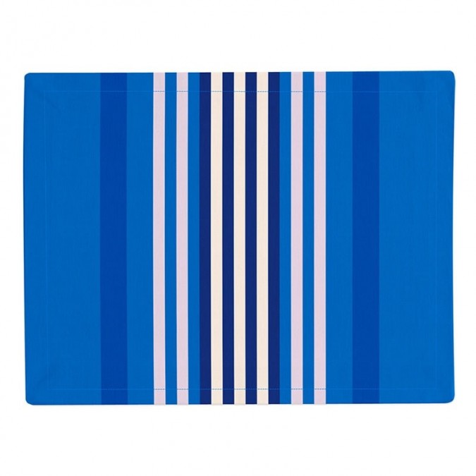 Blue tablemat with white stripes anti-stain