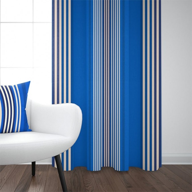 Elegant blue curtain with white stripes