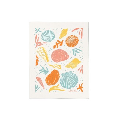 essuie mains cuisine été illustrations coquillages colorés