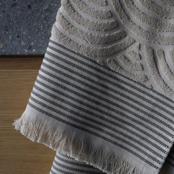 Beige bath towel with black weave stripes 100% high quality cotton