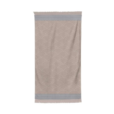 Beige and black beach towel in high quality terry cotton