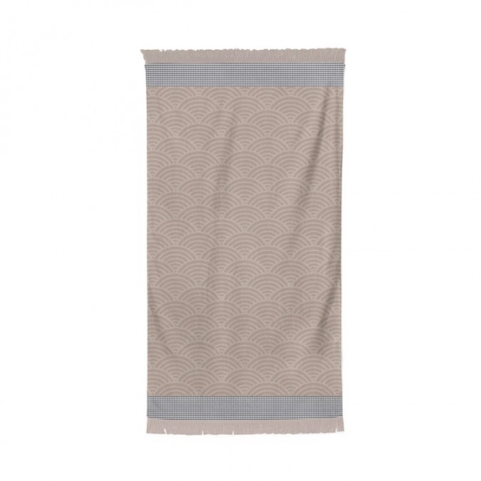 Drap de plage beige et noir en éponge coton haut de gamme