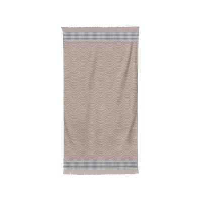 Serviette de bain élégante beige et noir à rayures tissées