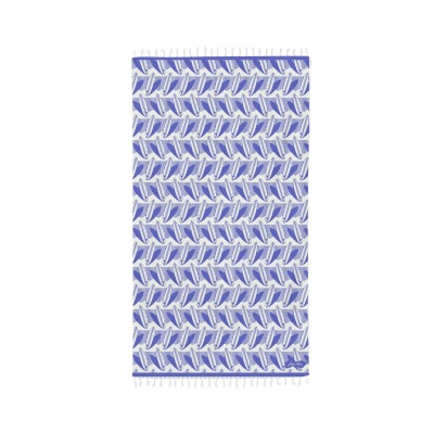 Fouta haut de gamme 100% coton couleur bleu à motif