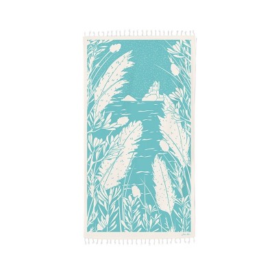 Absorbent turquoise blue towel with Bask Coast pattern