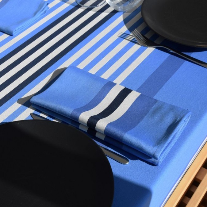 100% satin cotton napkin with blue and white stripes