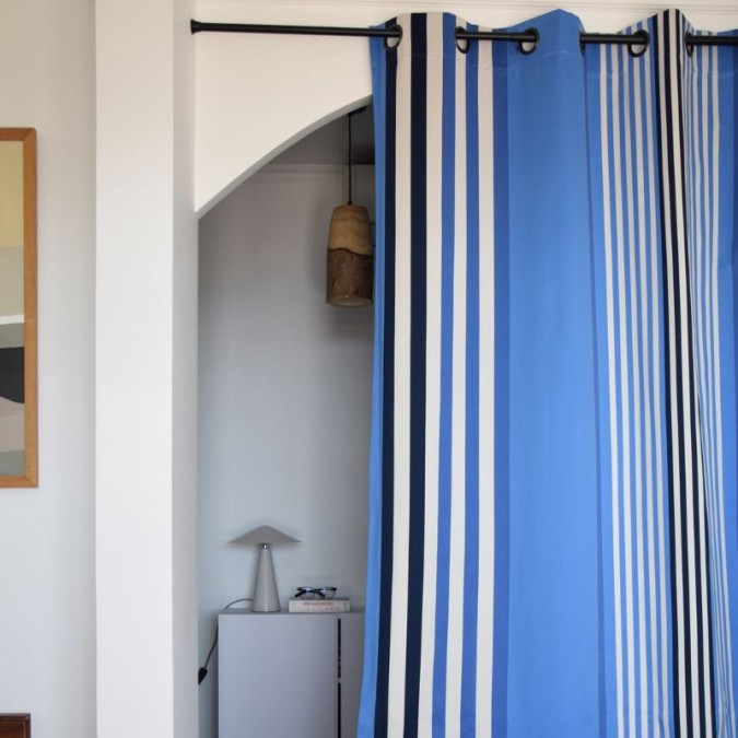 Premium blue curtain with white stripes