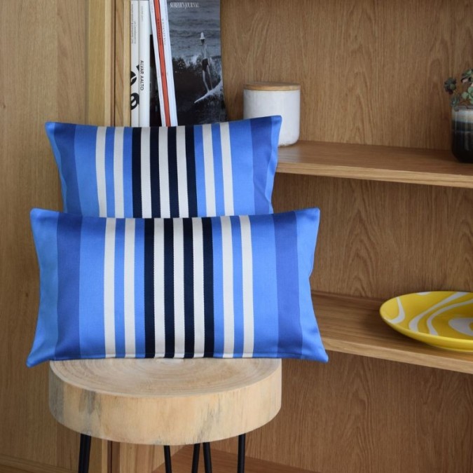 square and rectangle cushion cover with blue and white stripes