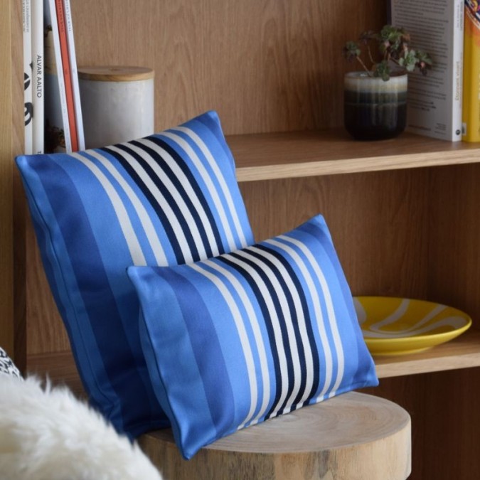 top-of-the-range white and blue striped cushion cover