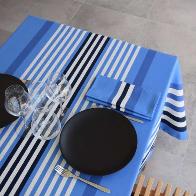 Blue and white striped tablecloth 100% cotton