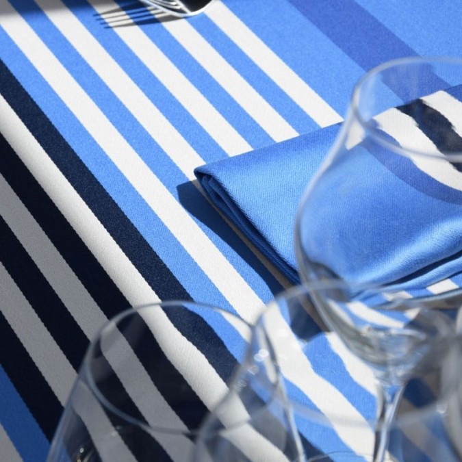 Chic blue tablecloth with white stripes