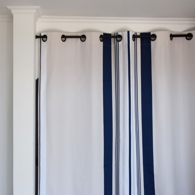 Dark blue striped cotton curtain