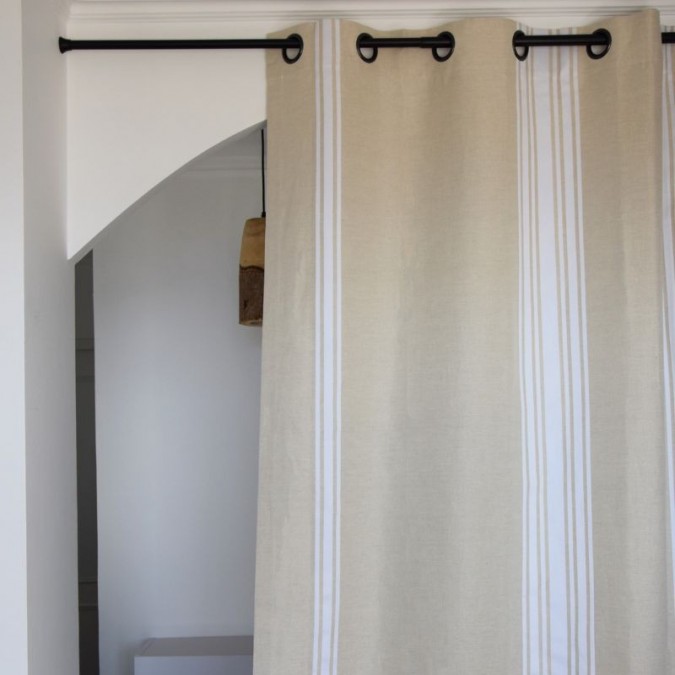 White and beige linen and cotton curtain
