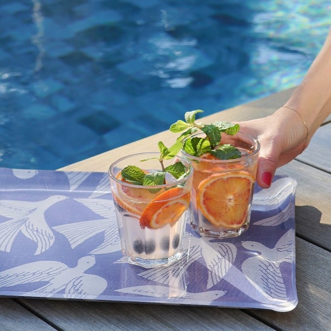 Blue tray with trendy pattern