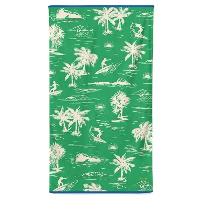 drap de plage vert à motif surf et palmiers