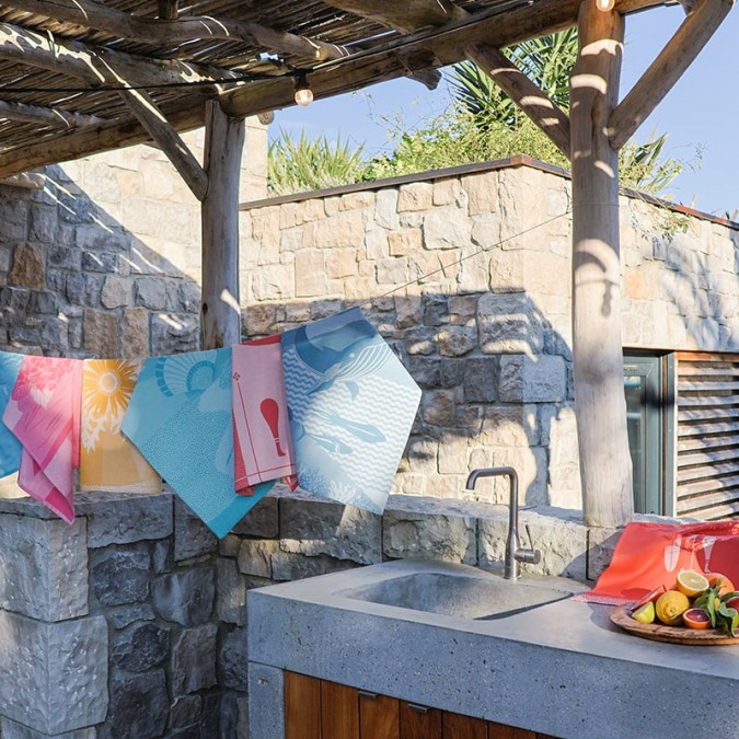 Paño de cocina de algodón con moderno diseño de concha verde