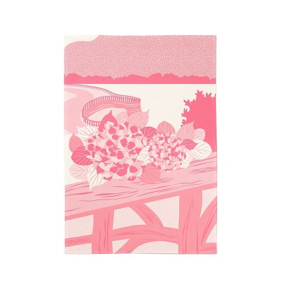 Pink tea towel with Basque hydrangea flower motif
