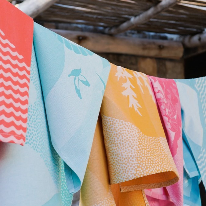 Paños de cocina azules con elegante tejido jacquard