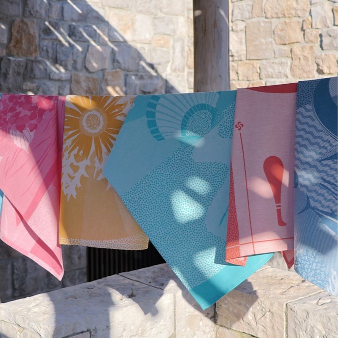 Colourful pink kitchen towels with flowers