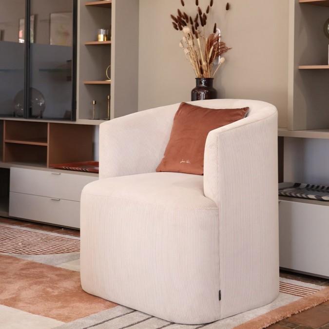 Beige velvet armchair, comfortable and premium
