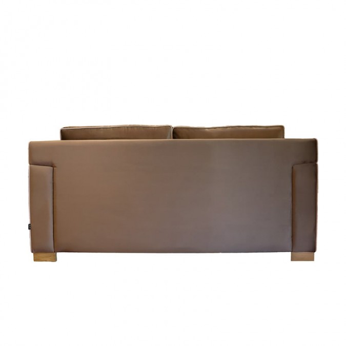 Taupe brown velvet sofa with armrest