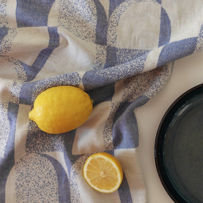 Essuie-main de cuisine bleu design art déco élégant en tissage jacquard haut de gamme
