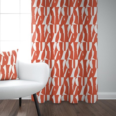 Orange and white patterned curtain 100% cotton