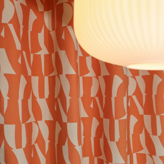 Luxury contemporary orange and white cotton curtain