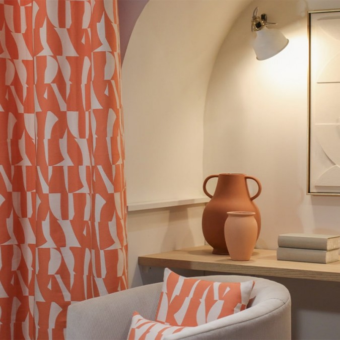 100% cotton curtain in a contemporary orange pattern