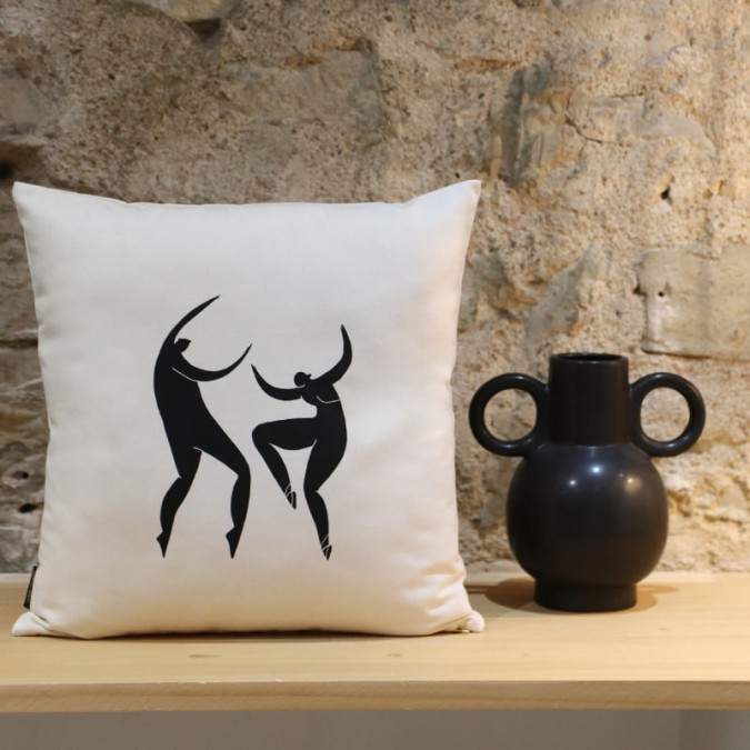 Housse de coussin blanc et noir sérigraphie artistique 100% coton