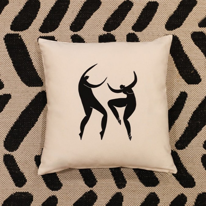 Black and white cotton fabric cushion cover with a clean, trendy graphic design