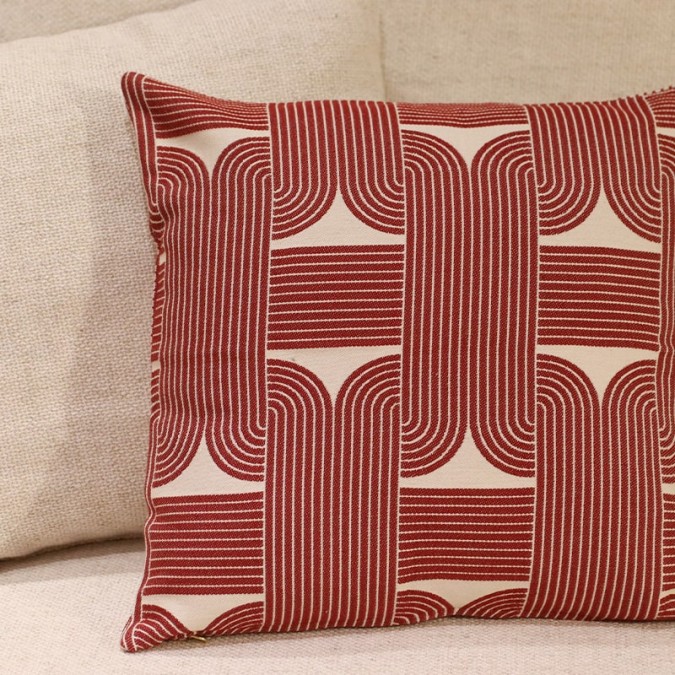 Luxury red cushion cover in an elegant graphic style