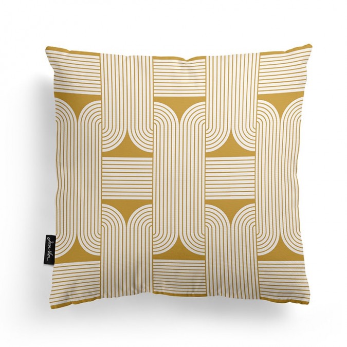 Yellow cushion cover with trendy graphic pattern