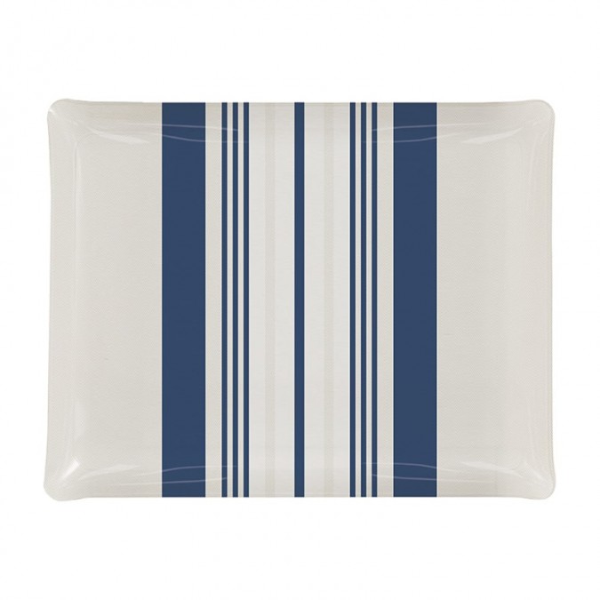 elegant beige tray with dark blue cotton stripes