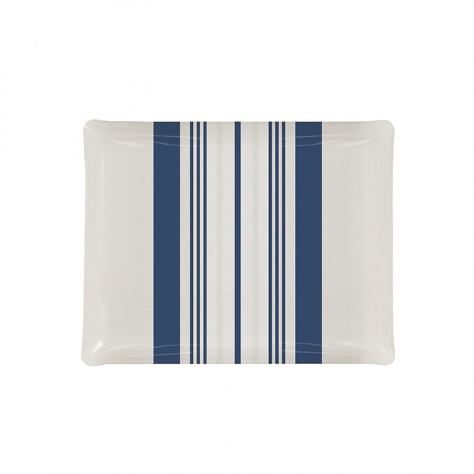 Decorative beige and blue kitchen tray with  stripes made in france