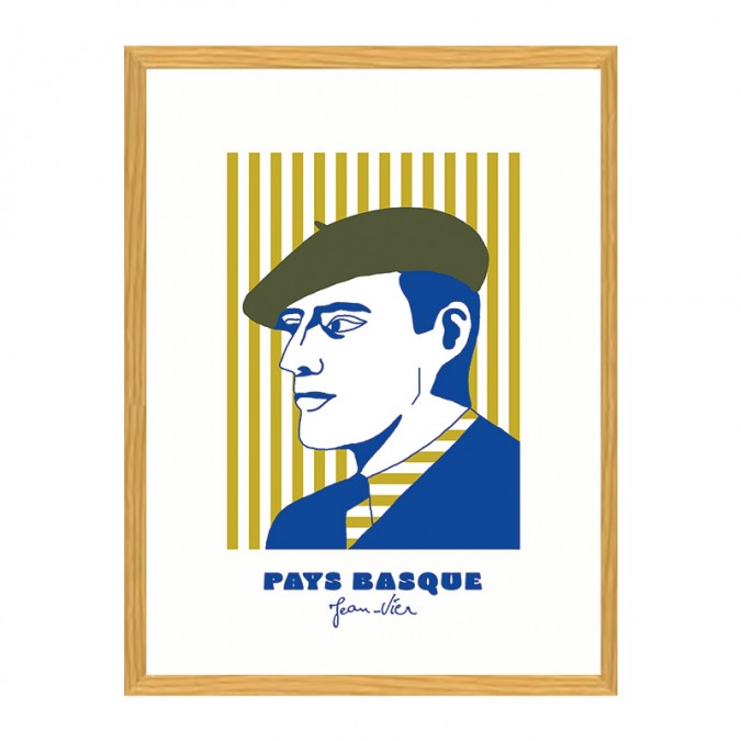 affiche illustration visage basque vert et bleu