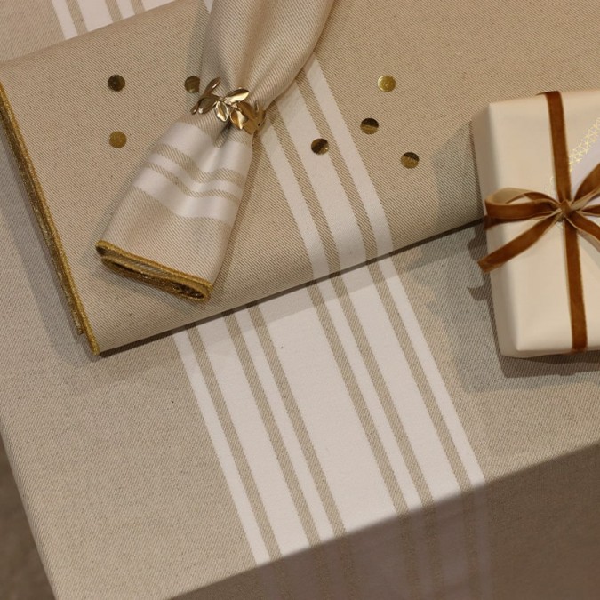 Christmas tablecloth in beige and white cotton