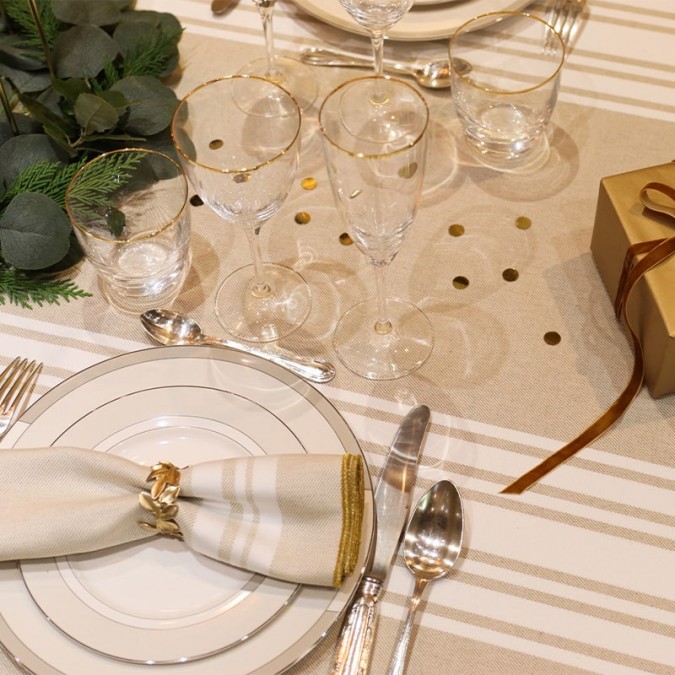 high quality cotton and linen napkin in white, gold and beige