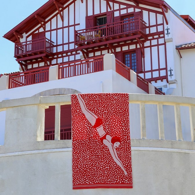 Drap de plage en coton Baigneuse Rouge Cuit