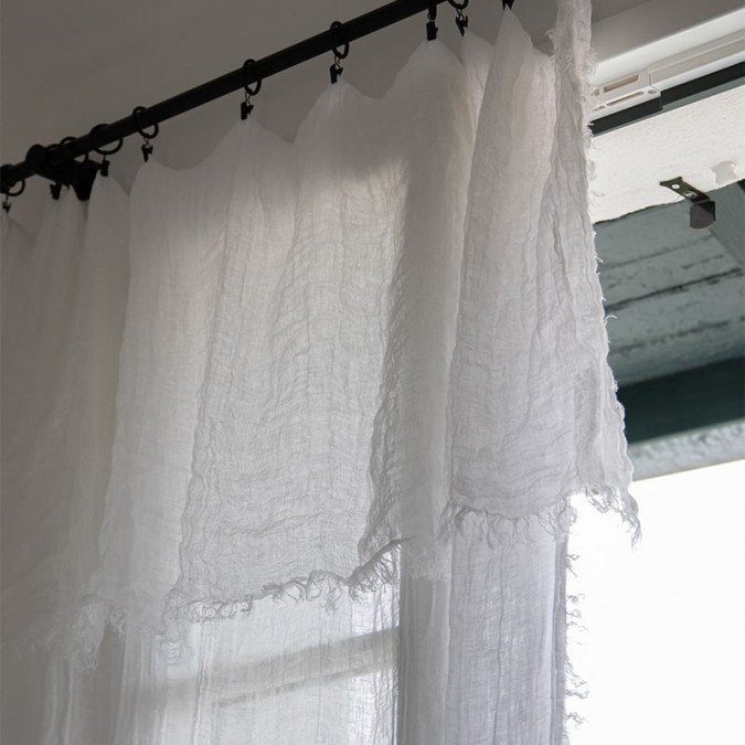 Vela Cortina de gasa de lino blanco con lienzo y anillas de clip