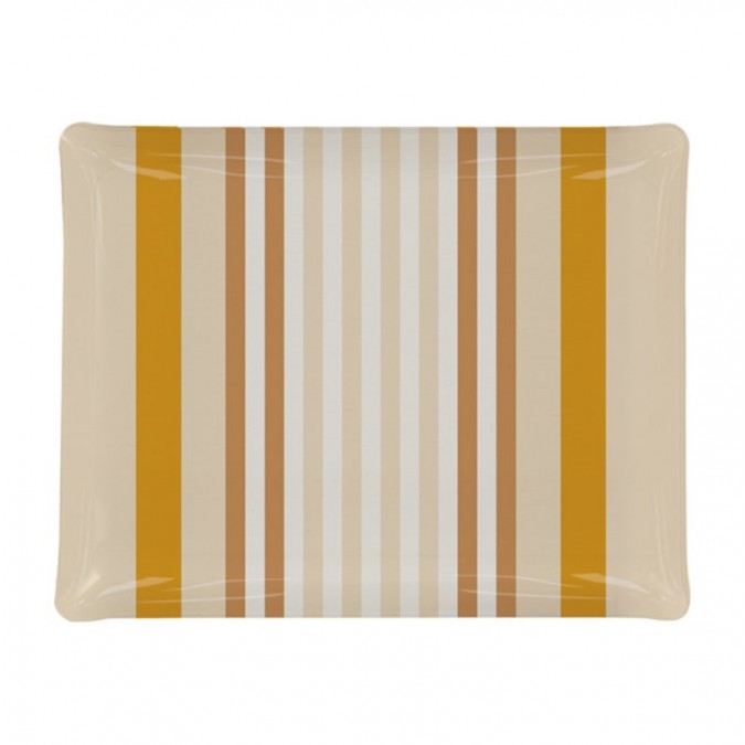 Plateau décoration à rayures jaune et beige