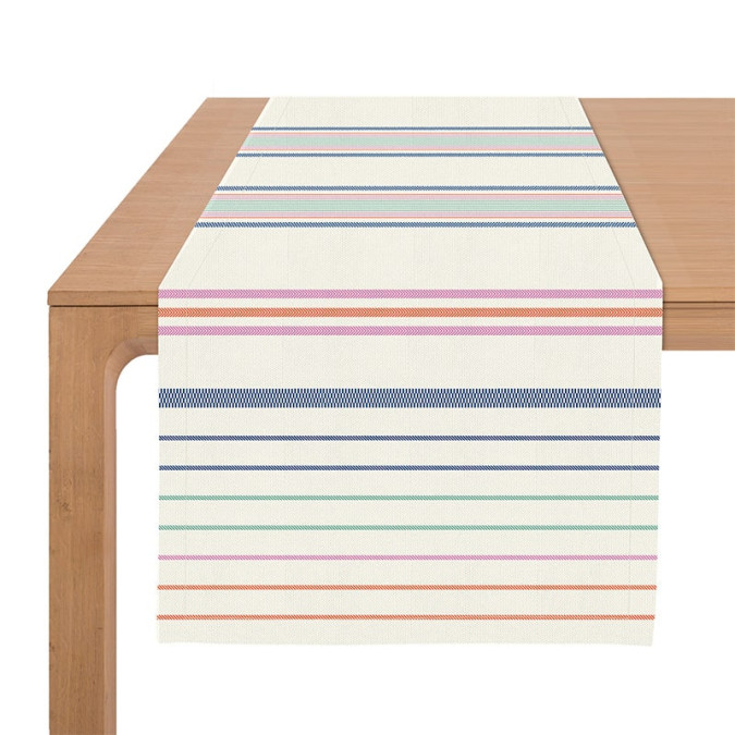 chemin de table en lin et coton à rayures multicolor