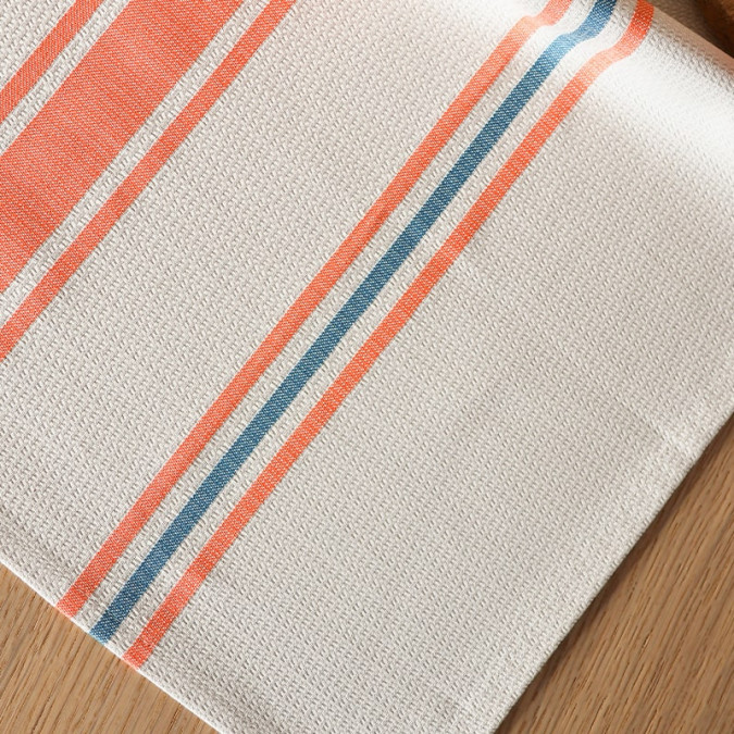 Torchon de cuisine à rayures orange et bleu en coton absorbant