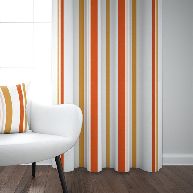 Rideau en satin de coton orange, jaune, rose à rayures pour décoration contemporaine