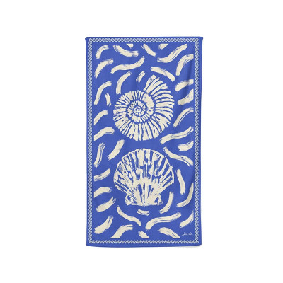 Blue cotton beach towel with white shell motif