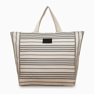 Sac week-end beige avec rayures noires en tissage Jacquard